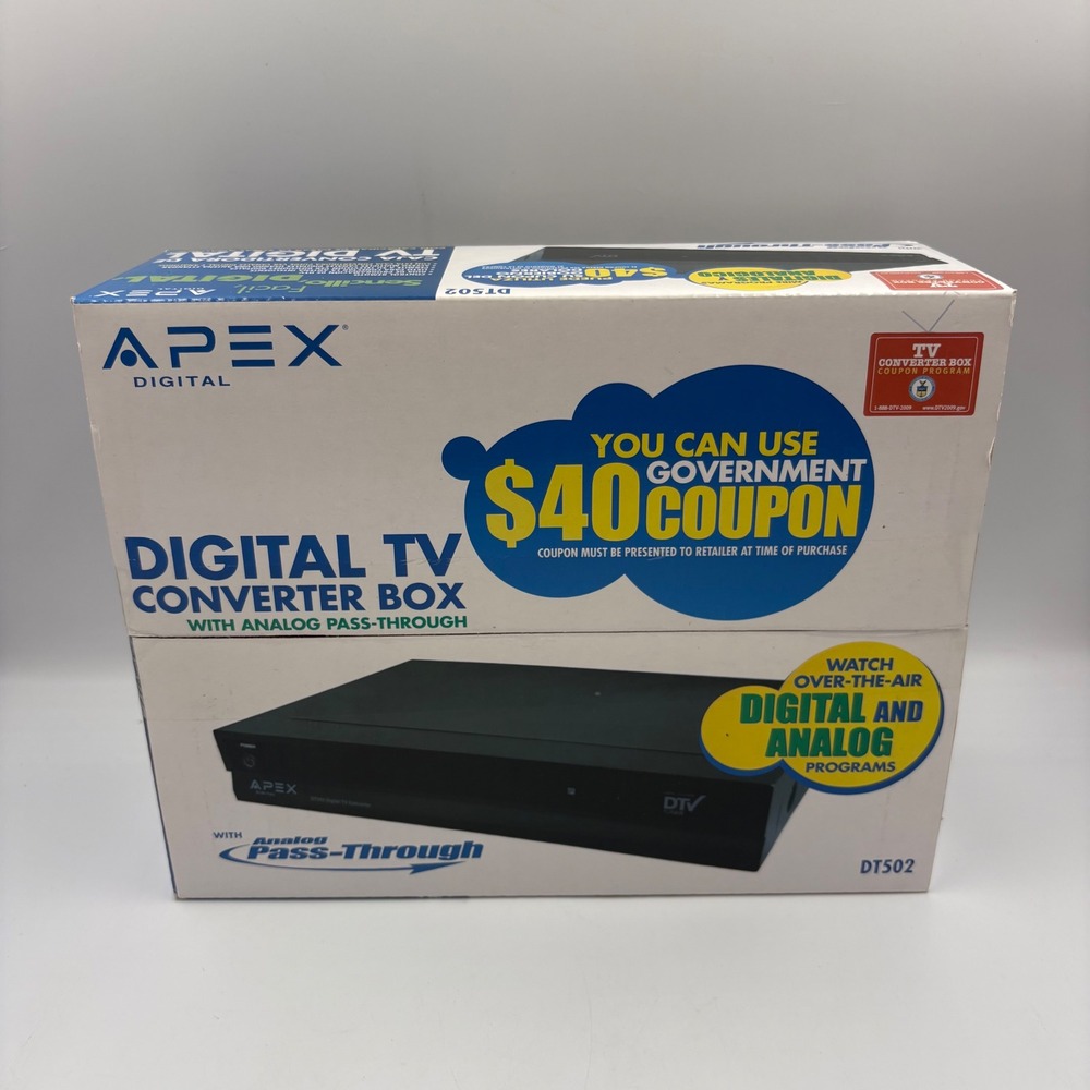 Apex Digital TV Converter Box DT502 Black NIB Analog‎ Pass-Through Remote